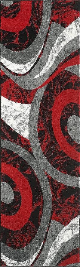 Yafa Home Fashion Modern Contemporary Swirls Design Area Rug, Luxurious, Elegant, and Fashionable Area Rug (Red, 2 ft X 7 ft)