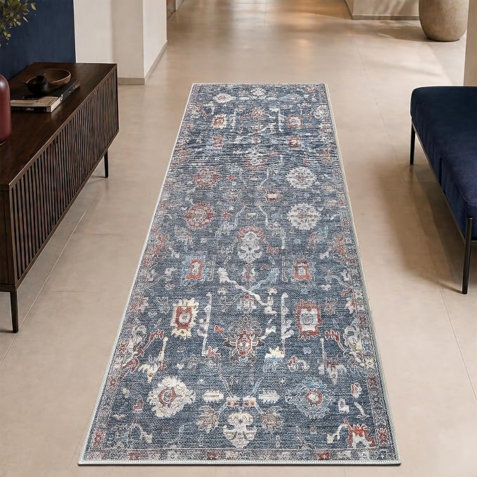 Keen Home Design Vintage Washable Runner Rug, Non-Slip Low Pile, 2x10 | Machine Washable Cotton Chenille, 0.25In Low Pile, Rubber Non-Slip Back; Hallway, Kitchen, Entryway, Laundry Room