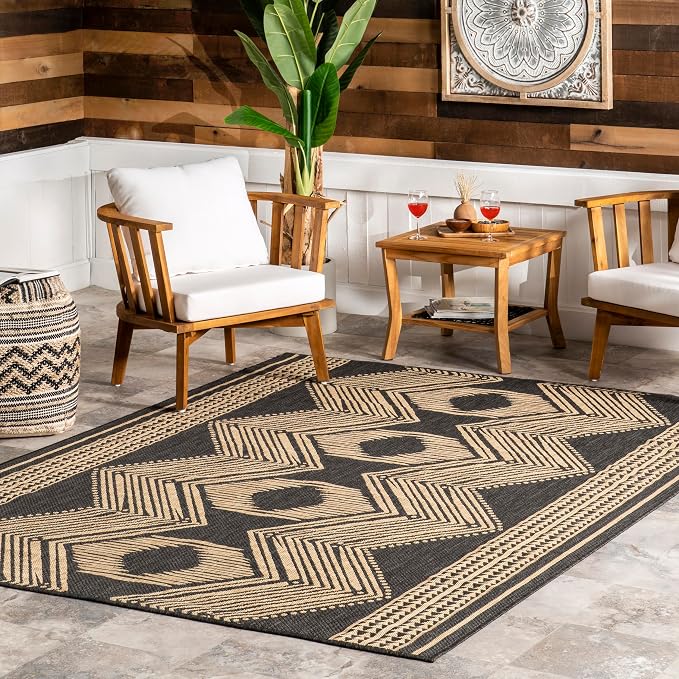 Nuloom Ranya Dark Grey/Ivory, 5' x 8', Tribal Geometric, Soft and Cozy, High Traffic, Stain Resistant, Easy Clean, Durable Area Rug for Indoor/Outdoor Patio, Deck, Porch, Garden, Courtyard