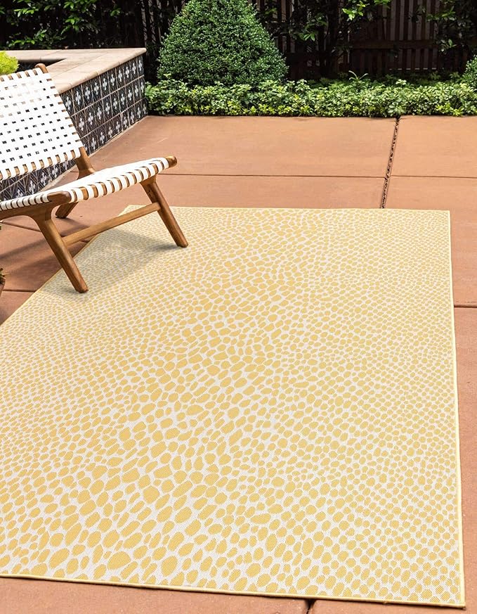 Unique Loom Jill Zarin Outdoor Collection Area Rug - Cape Town (9' x 12' Rectangle, Yellow Ivory/ Ivory)