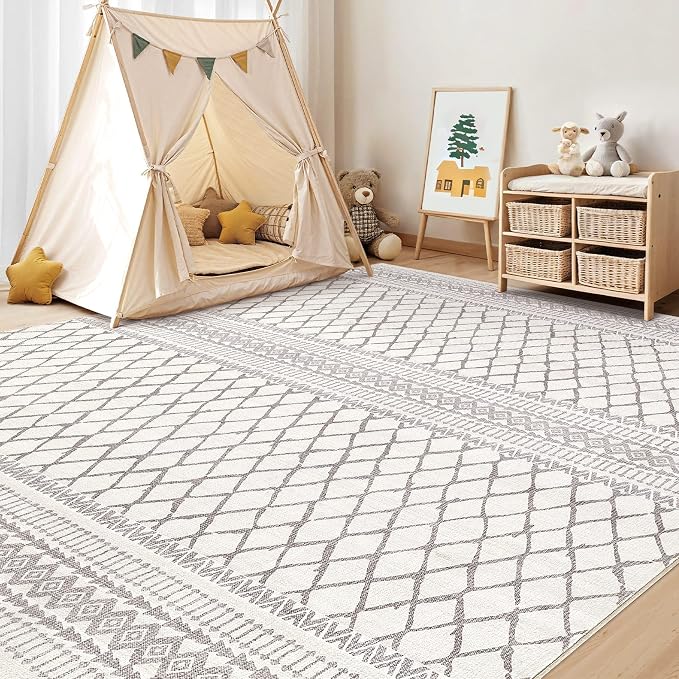 cotiled Boho 5x8 Area Rugs for Living Room: Soft Moroccan Washable Rug | Solve Modern Neutral Trendy Home Decor - Stain Resistan Indoor Carpet for Bedroom Dining Room Beige Gray