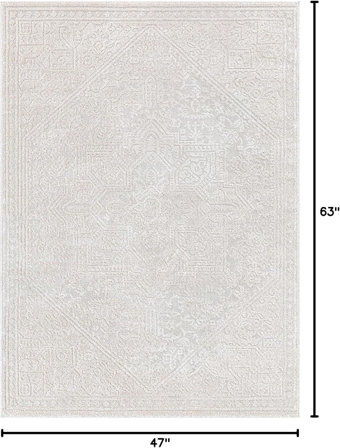 Well Woven Harlow Collection Cloud Medallion Light Blue - Modern Tribal Minimalist 3x5 Area Rug - Ideal for Living Room, Dining Room & Bedroom - Durable, Stain Resistant & Easy to Clean