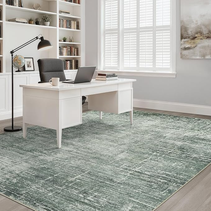 LOONGRUG 5x7 Area Rug Washable Neutral Modern Living Room Rug Dark Green | Abstract Soft Stain Resistant Indoor Floor Non-Slip Carpet for Bedroom Nursery Kids Office Playroom