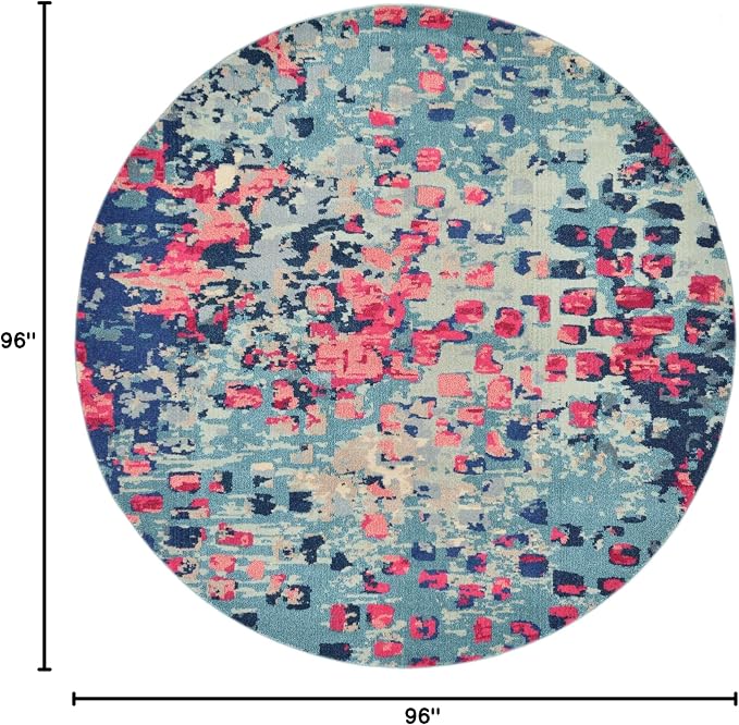 Unique Loom Jardin Collection Colorful, Vibrant, Abstract, Modern Area Rug (8' 0 x 8' 0 Round, Blue/ Pink)