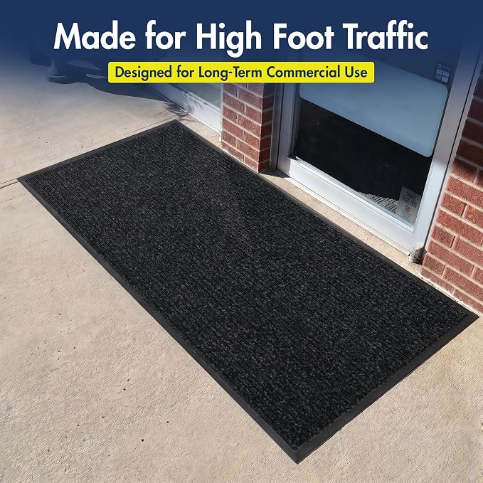 Notrax 109 Industrial Door Mat, 4' x 8' Large Entrance Mat, Heavy Duty Commercial Rugs for Entryway, Welcome Lobbies, Garage, and Mudroom, Made in the USA, Charcoal Black, Brush Step 109S0048CH