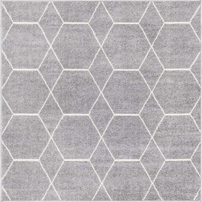 Unique Loom Trellis Frieze Collection Area Rug - Geometric (7' Square, Light Gray/ Ivory)