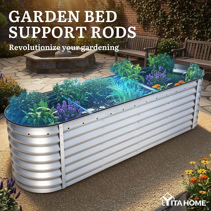YITAHOME 24" Tall 9 in 1 Large Raised Garden Bed Kit, 8x2x2ft Galvanized Metal Planter Box with Gloves and Safety Rubber, Outdoor Above Ground Planters for Plants Vegetables Flowers, Silver Gray
