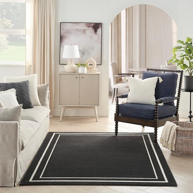Nourison Home Nourison Essentials Black Ivory 4' x 6' Area Rug - Easy Clean, Non Shedding, Bed Room, Living Room, Dining Room, Kitchen (4' x 6')