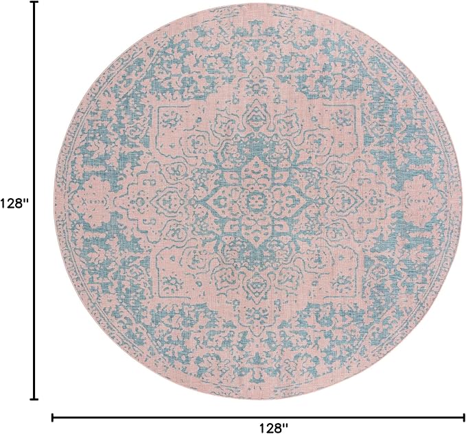 Unique Loom Jill Zarin Jill Zarin Outdoor Collection Area Rug - Dubai (10' 8" Round, Pink and Aqua/Light Blue)
