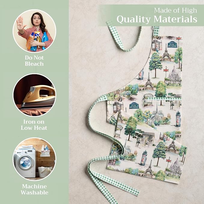 Maison d' Hermine Aprons for women with Pocket 100% Cotton (27.50"x31.50") | Adjustable Neck Strap & long ties Apron Men Chef Wedding Cooking Gardening Server Maid
