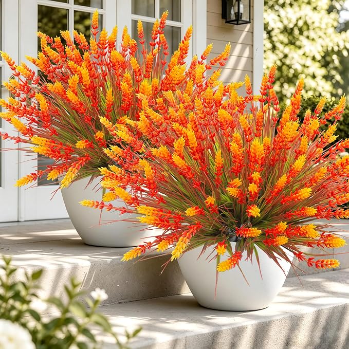 TSTWETO Artificial Plants Outdoor, 20 Pcs Fake Mums Flowers UV Resistant Outdoor Plants, Artificial Fall Flowers Plastic Faux Plants Shrubs for Home Porch Garden Yard Window Box