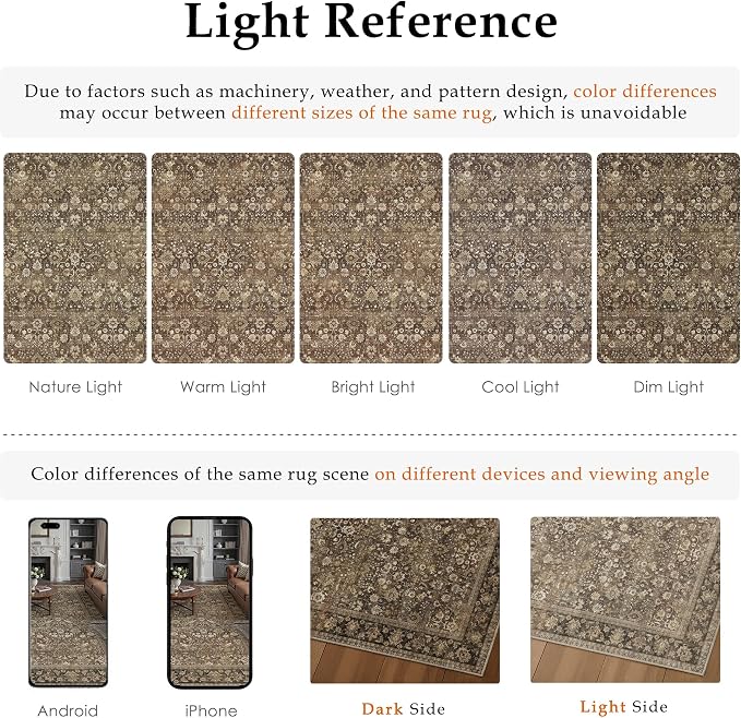 HUGEAR 4x6 Machine Washable Rugs Brown Hallway Area Rug Indoor Accent Rug Floral Low Pile Carpet Soft Throw Rug Bedroom Living Room Office Dining Room Kitchen Laundry Room Non Slip