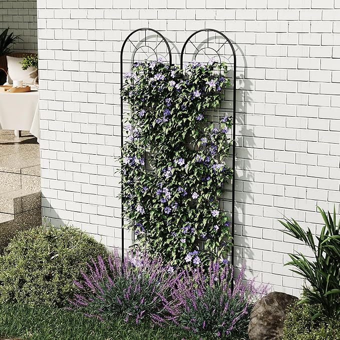 GarveeTech 2 PCS 55x11 in Black Metal Garden Trellis - Rustproof Climbing Plant Support for Roses, Vines, Vegetables & Flowers - Indoor/Outdoor Trellis for Potted Plants, Houseplants & Patio Gardening