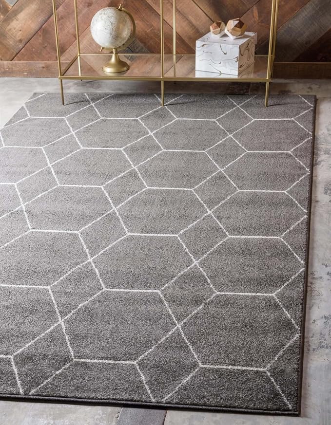 Unique Loom Trellis Frieze Collection Area Rug - Geometric (8' x 11', Dark Gray/ Ivory)
