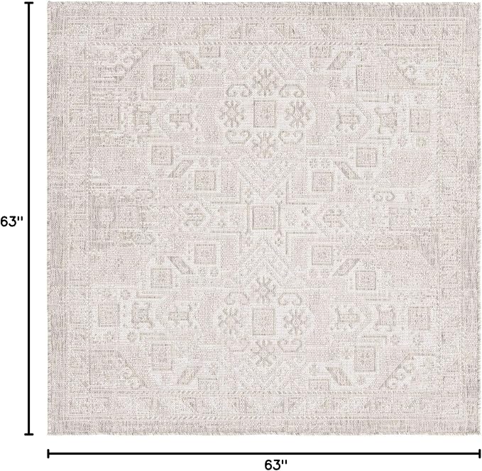 Unique Loom Outdoor Aztec Collection Area Rug - Coba (5' 3" Square, Light Gray/ Ivory)