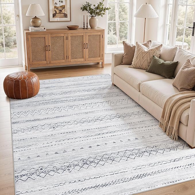 cotiled 6x9 Area Rugs for Living Room: Boho Washable Rug for Dining Room | Solve Modern Neutral Trendy Home Decor - Stain Resistan Indoor Soft Carpet for Bedroom Nursery Grey