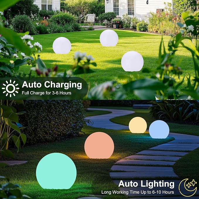 12 Inch Solar Ball Light, Solar Rechargeable Globe Light,16 RGB Colors and Dimmable Globe Light with Remote,Decor for Patio,Garden,Yard,Beach,Pathway,Party Decorative Lighting