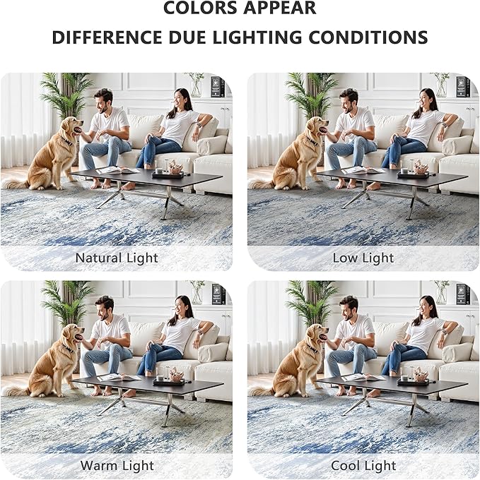 6x9 Area Rugs, Abstract Modern Ultra Soft Washable Rug, Non Slip Carpet with Rubber Back Stain Resistance Rugs for Living Room, Bedroom, Dining Room Decor(Blue & White)