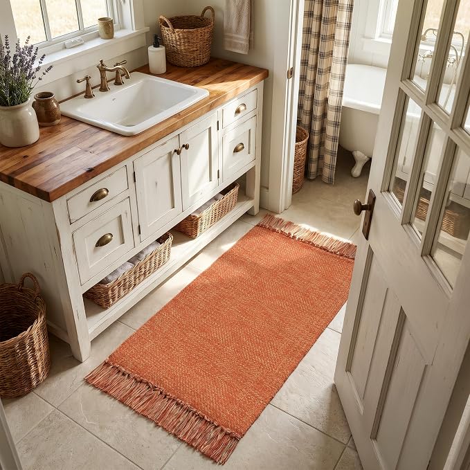 2' x 4.3' Indoor Outdoor Rug, Fall Farmhouse Kitchen Runner Rugs | Boho Modern Washable Bathroom Mat, Hand-Woven Entry Carpet, Reversible Front Door Mats for Laundry Bedroom Porch, Fall Decor