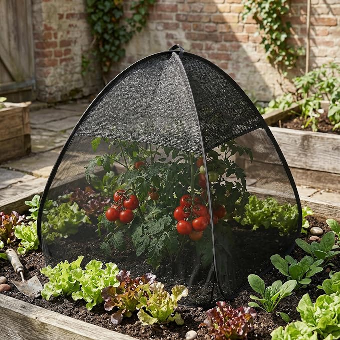 2 Pcs Pop Up Garden Netting Bug and Shade Covers, 30" x 28" x 28" Plant Sun Shade Top Bird Netting Tents, Insect Barrier Sun Protection Plant Cover Tent for Outdoor Plants Vegetables Fruits (Black)