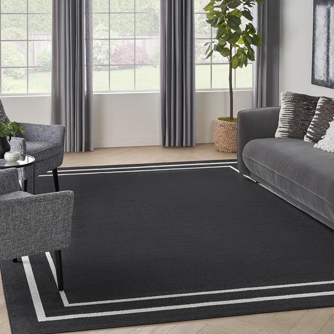 Nourison Home Nourison Essentials Black Ivory 7' x 10' Area Rug - Easy Clean, Non Shedding, Bed Room, Living Room, Dining Room, Kitchen (7' x 10')