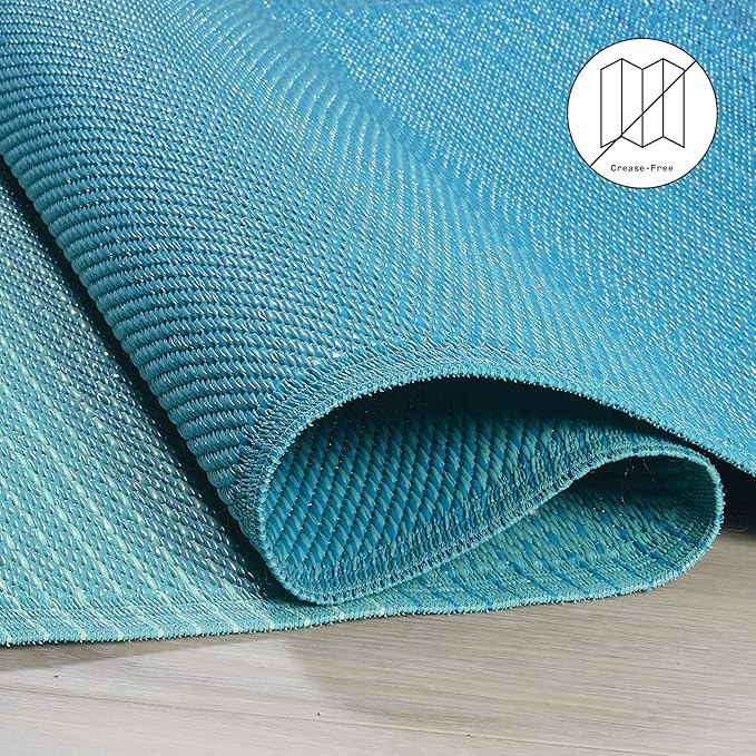 Fab Habitat Outdoor Rug - Waterproof, Fade Resistant, Crease-Free - Premium Recycled Plastic - Ombre - Patio, Porch, Deck, Balcony - Big Sur - Teal - 5 x 8 ft
