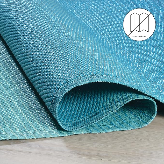Fab Habitat Outdoor Rug - Waterproof, Fade Resistant, Crease-Free - Premium Recycled Plastic - Ombre - Porch, Deck, Balcony, Mudroom, Laundry Room, Patio - Big Sur - Teal - 3 x 5 ft