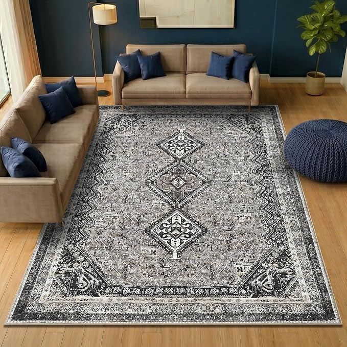 Keen Home Design 10x14 Rug - Machine Washable Area Rug with Non-Slip Backing, Ideal for Living Room, Dining Room, Bedroom - Vintage, Easy Clean, Durable, Low Pile Rug - (9'7" x 14')