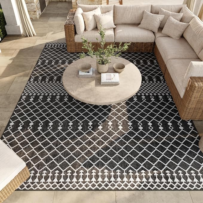Nourison Home Positano Black 12' x 15' Area Rug - Easy Clean, Non Shedding, Bed Room, Living Room, Dining Room, Kitchen (12' x 15')