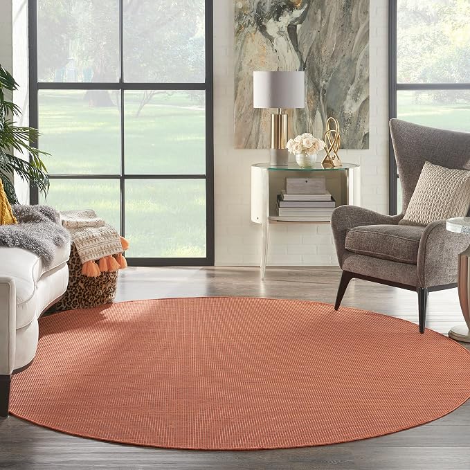 Nourison Home Positano Terracotta 8' x Round Area Rug - Easy Clean, Non Shedding, Bed Room, Living Room, Dining Room, Kitchen (8' x Round)