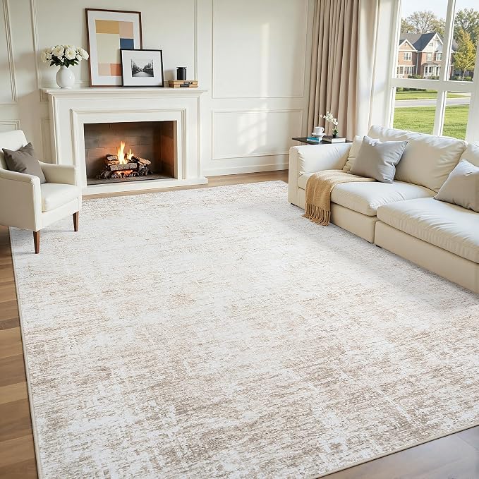 Washable 5x7 Abstract Beige Area Rugs for Living Room | Large Modern Neutral Rugs Soft Non Slip Stain Resistant Low Pile Carpet Dining Room Bedroom Indoor Nursery Home Office