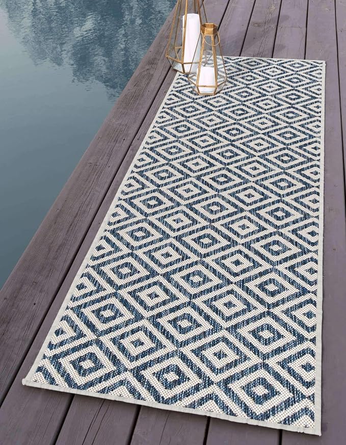Unique Loom Outdoor Collection Area Rug - Costa Rica (2' x 8' Runner, Blue/ Ivory)