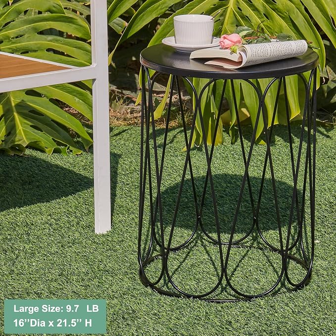 Y&M Outdoor Side Tables Set of 3, Round Metal Stacking Patio Side Tables, Indoor & Outdoor End Tables, Decorative Garden Stool Plant Stand for Patio, Garden, Balcony, Porch, Black