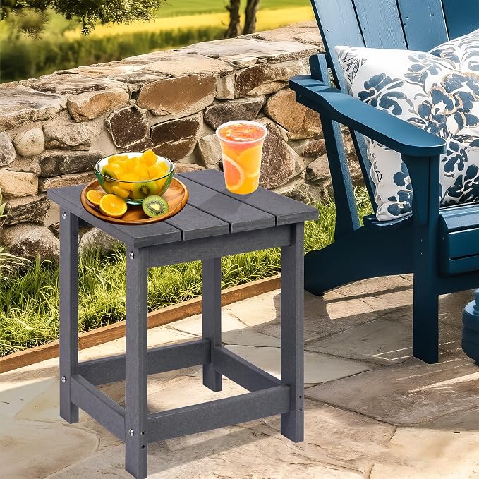 LZRS Patio Side Table, Heavy Duty HDPE Outdoor End Table with Wood Texture, Weatherproof Composite Table for Adirondack Chairs, Deck, Pool, Indoor/Outdoor, No Peeling or Cracking(Grey)