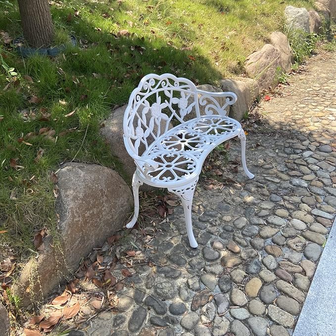 KAILI Garden Bench, Metal Aluminum Rose, Suitable for Garden Porch Park Front Porch Balcony Outdoor (White)