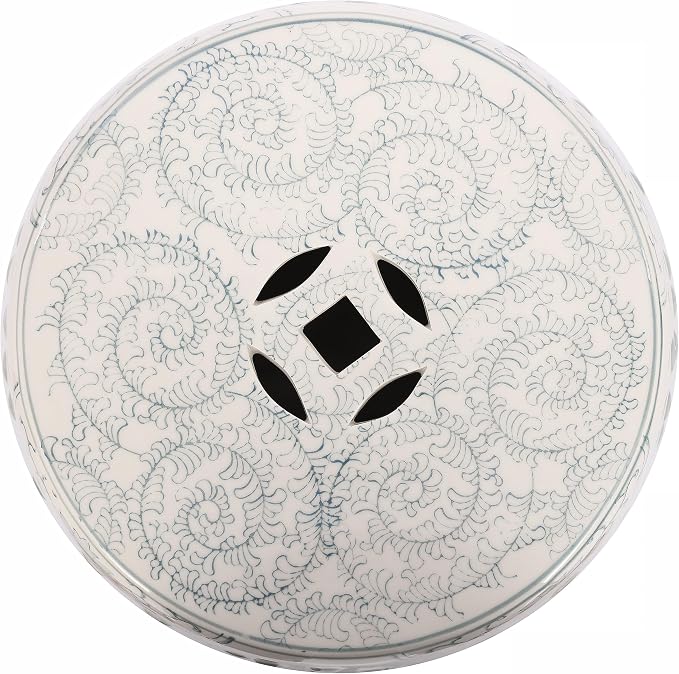JONATHAN Y Double Happiness 18" Ceramic Garden Stool, Traditional Chinoiserie Dusty Teal and White Indoor/Outdoor Patio Drum Accent Side Table and Plant Stand TBL1013C