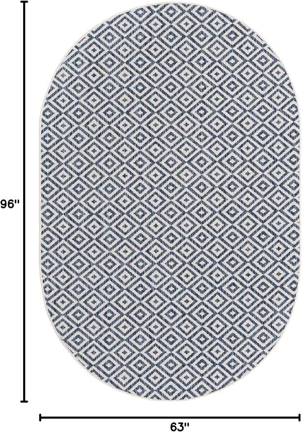 Unique Loom Outdoor Collection Area Rug - Costa Rica (5' 3' x 8' Oval, Blue/ Ivory)