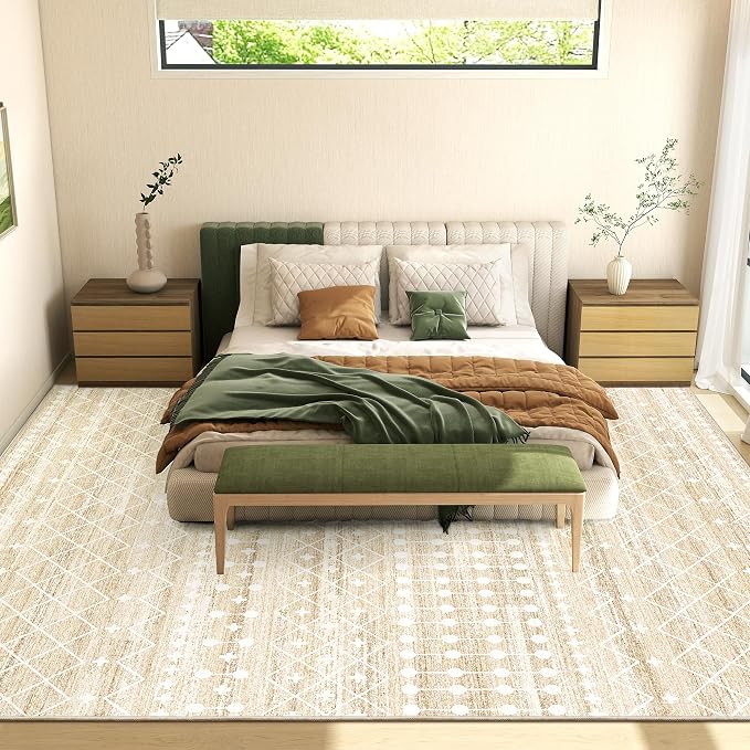 Miukiki 8x10 Area Rug for Living Room, Washable Soft Non Slip Rug Beige | Moroccan Large Indoor Rug for Kitchen Bedroom Dining Room Office, Low Pile Soft Floor Carpet Home Decor 8'x10'