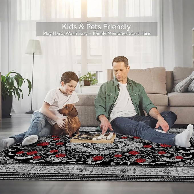 Nayoroom Dark Academia Gothic Black Area Rug, Easy Clean Non-Slip, 5 x 7 ft | Dark academia pattern; Soft, non-shedding surface; Machine washable; Non-slip backing; Living room, dining room or bedroom