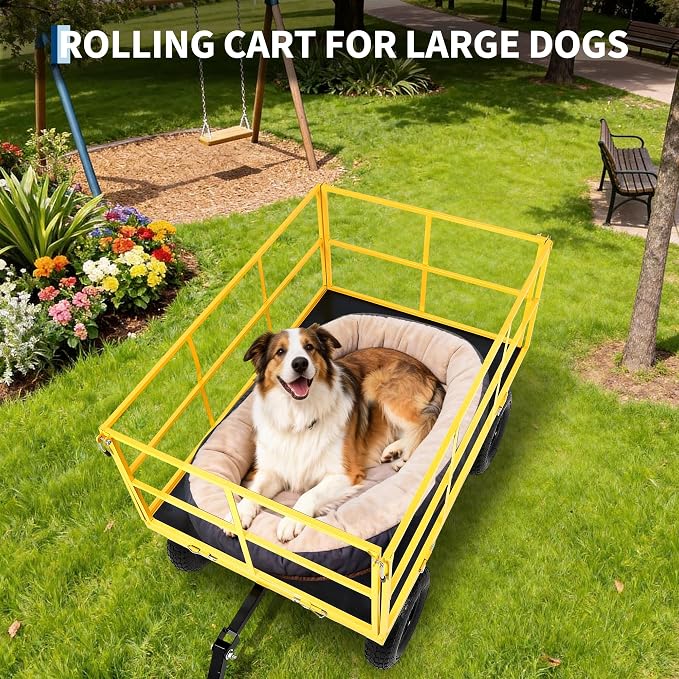 Garvee 1500 LB Heavy Duty Garden Wagon Cart, Outdoor Metal Utility Trailer | 13 in All Terrain Tires, 3-in-1 Yard Wagon Cart with Removable Side Panels for Outdoor Lawn, Yard, Backyard