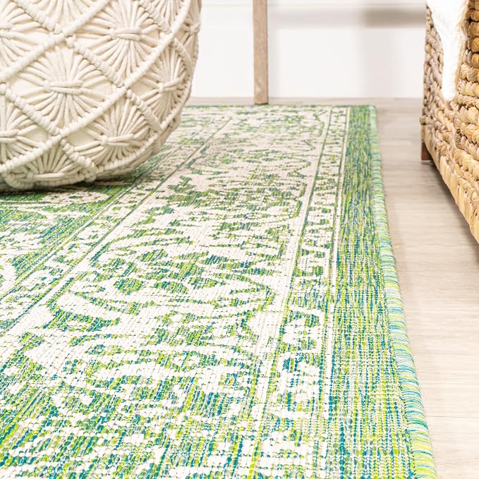 JONATHAN Y Weave Floral Indoor Outdoor Area Rug 5X8 Cream/Green, Tela Bohemian Textured for Backyard, Patio, Porch, Easy-Cleaning, High Traffic, Pet-Friendly, Non-Shedding (SMB100F-5)