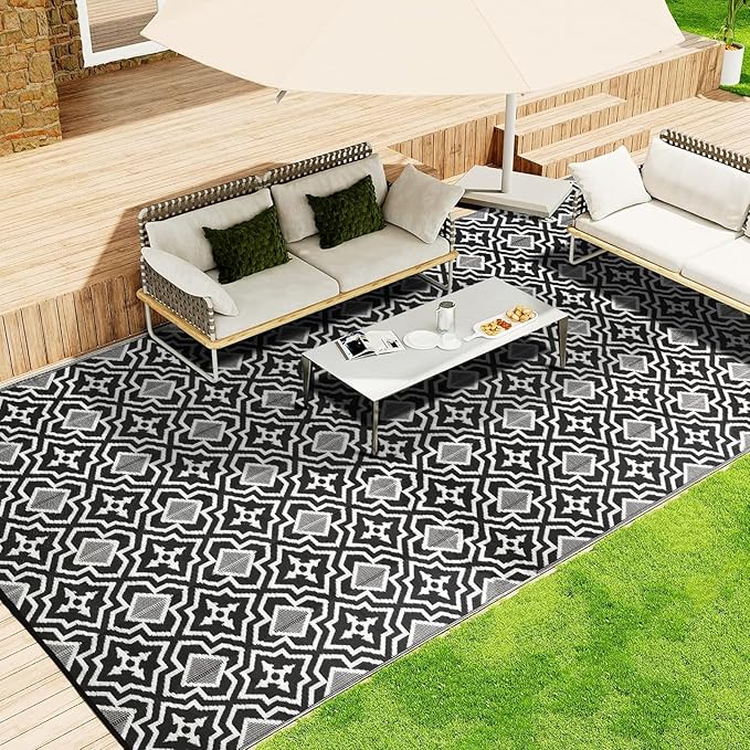Alfolo Outdoor Rugs for Patio Rv Mats Waterproof Outdoor Rug 9x18 Large Camping Rug Reversible Tightly Woven Plastic Straw Rug Rugs, Clean Easily Mat for RV, Deck, Camping,Pool, Rv Essentials
