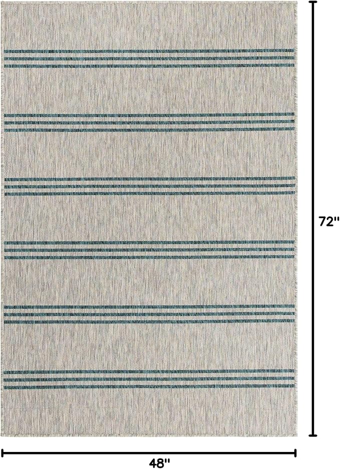 Unique Loom Outdoor Collection Area Rug - Anguilla (4' x 6' Rectangle, Light Gray/ Teal)