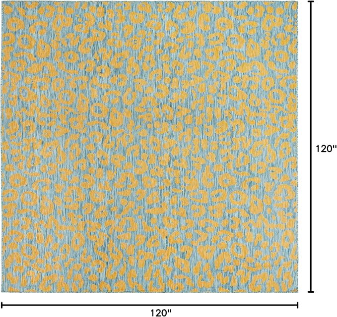 Unique Loom Outdoor Safari Collection Area Rug - Leopard (10' Square, Blue Yellow/ Blue)