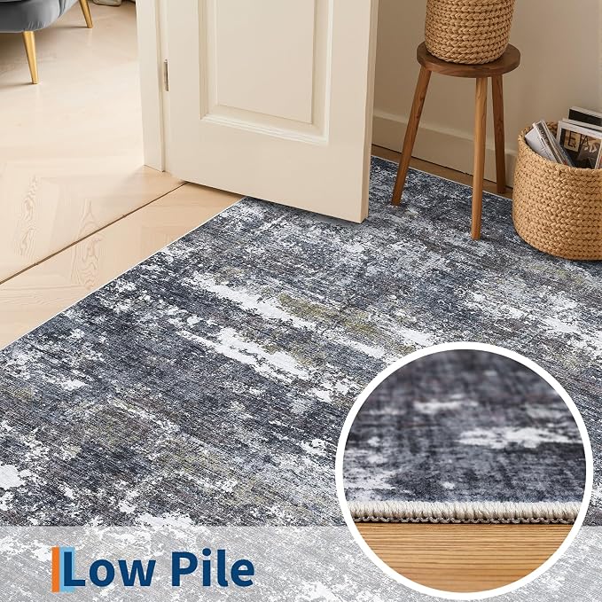 ROYHOME Abstract Rugs 6x9 Grey Brown | Non Slip Non Shedding Low Pile Stain Resistant Rug for Entryway Kitchen Bedroom