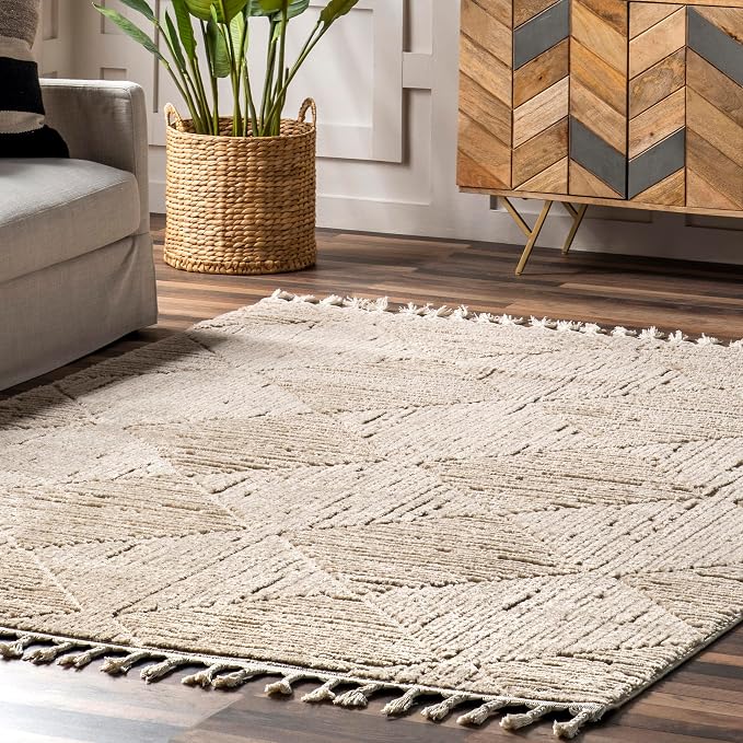 nuLOOM Kerry Beige Geometric Power Loomed Area Rug, 10' x 14' | Nuloom Kerry Geometric 10' x 14' Area Rug for Living Room Bedroom Dining Room, Beige