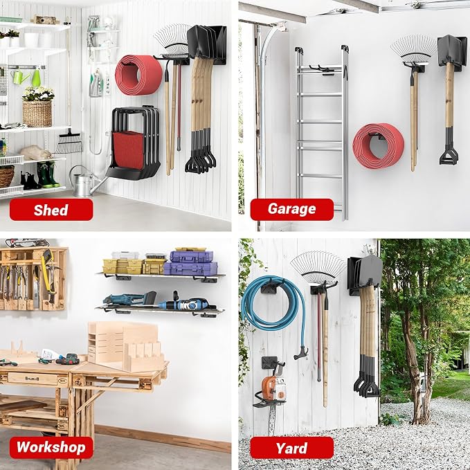 Ultrawall Garage Storage Hooks, Heavy Duty Steel Tool Organizer, 12.4 Inch Wall Mount Hangers Racks for Car Tires, Ladders, Chairs, Ropes and Garden Tools, 2 Pack