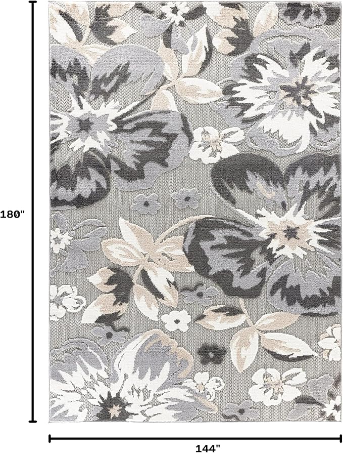 Rugshop Bergamo Contemporary Floral Non-Shedding Easy Cleaning Patio Deck Backyard Indoor/Outdoor Area Rug 12' X 15' Gray
