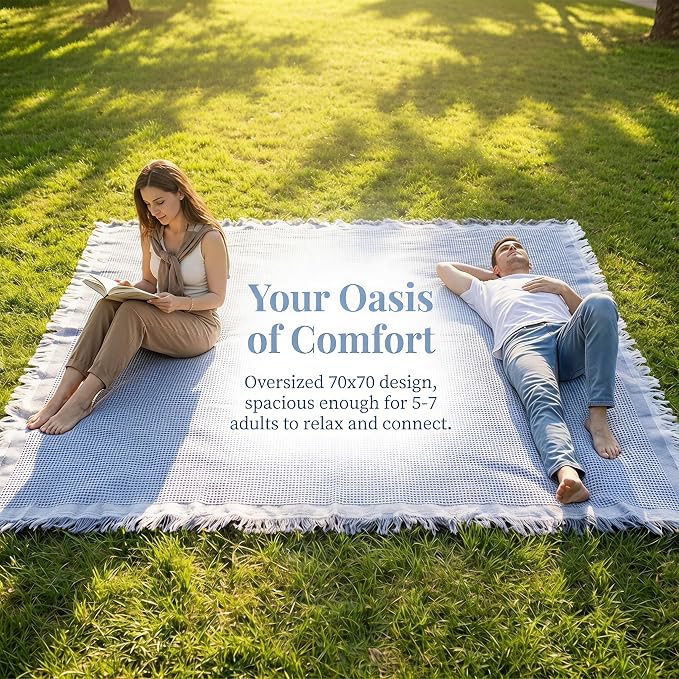 70"x 70" Picnic Blanket Extra Large,Layer Outdoor Blanket for 5 to 7 Adults,Camping Grass Lawn Park Accessories Cute Couple Gifts Ideas Wedding Registry for Park, Beach (Gray)