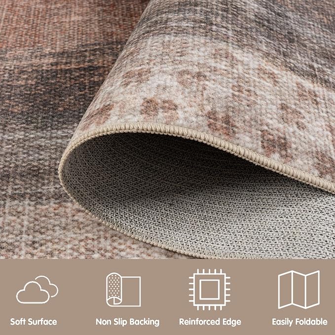 Neutral Geometric Beige 5x8 ft Large Rug for Living Room Bedroom | Contemporary Modern Area Rugs Vintage Non-Slip Soft Faux Wool Low Pile Indoor Carpet for Dining Room Office Home Decor